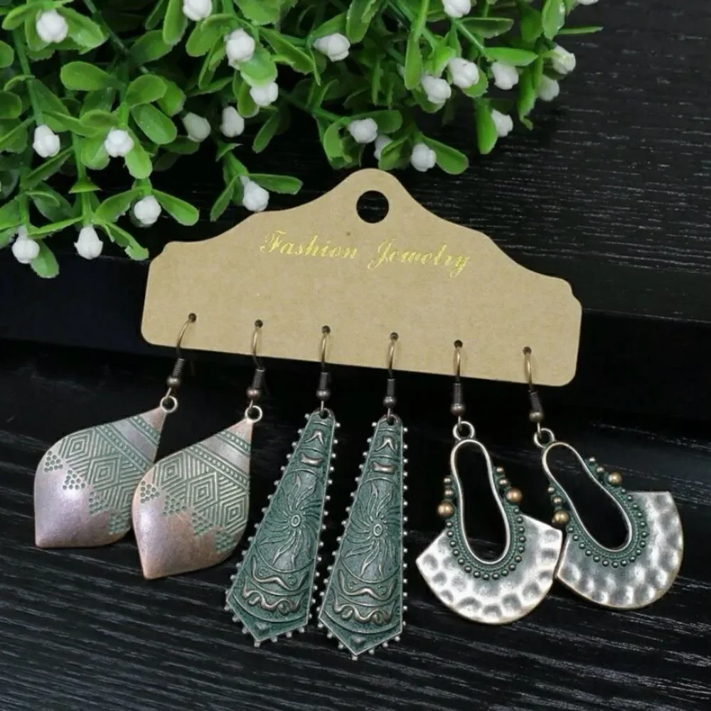 🤎🆕 🩵  3 Pair Boho Ancient Bronze Turquoise Vintage Inspired Earrings Set ✨